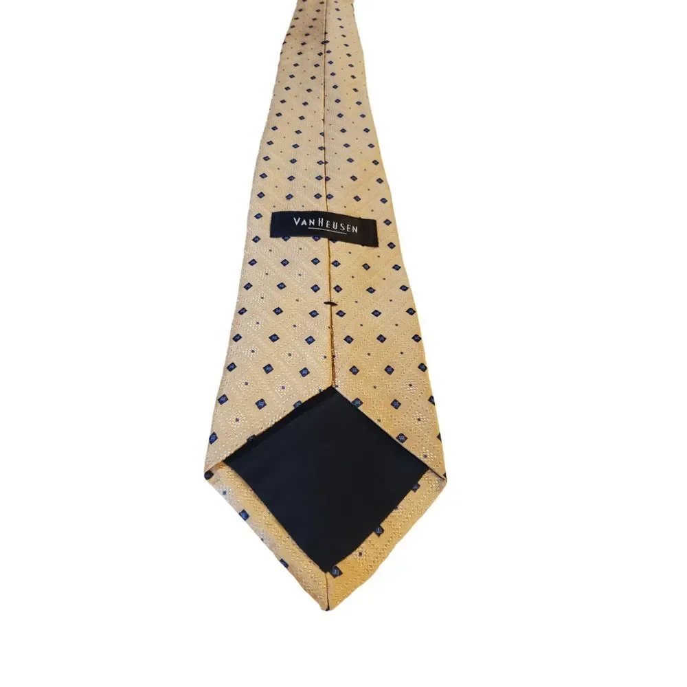 Van Heusen 100% Silk‎ Tie Woven Yellow Blue Geometric Mens Woven Short
